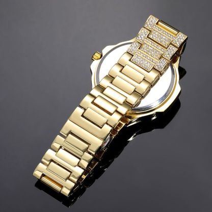 Iced Porthole Shape Luminous Watch in Gold