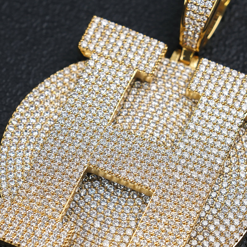 Large Round Disc Moissanite Custom Letter Pendant