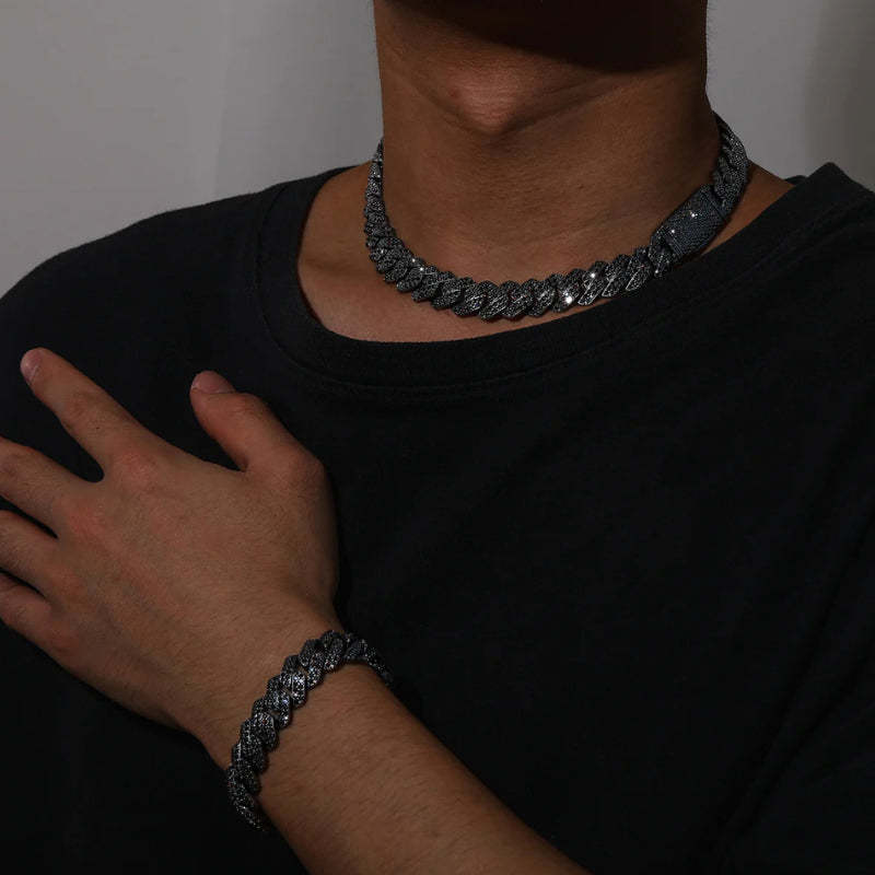 10mm/13mm/15mm/20mm Black Moissanite Hip Hop Diamond Cuban Bracelet