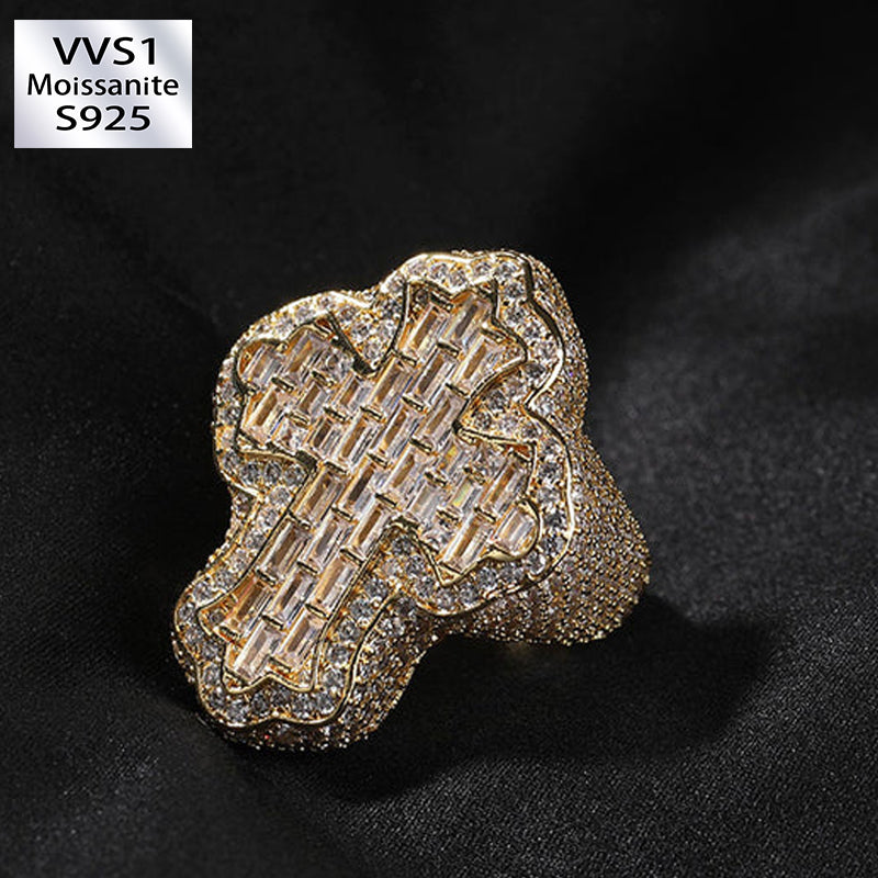 Baguette Flower Bud Moissanite Cross Ring