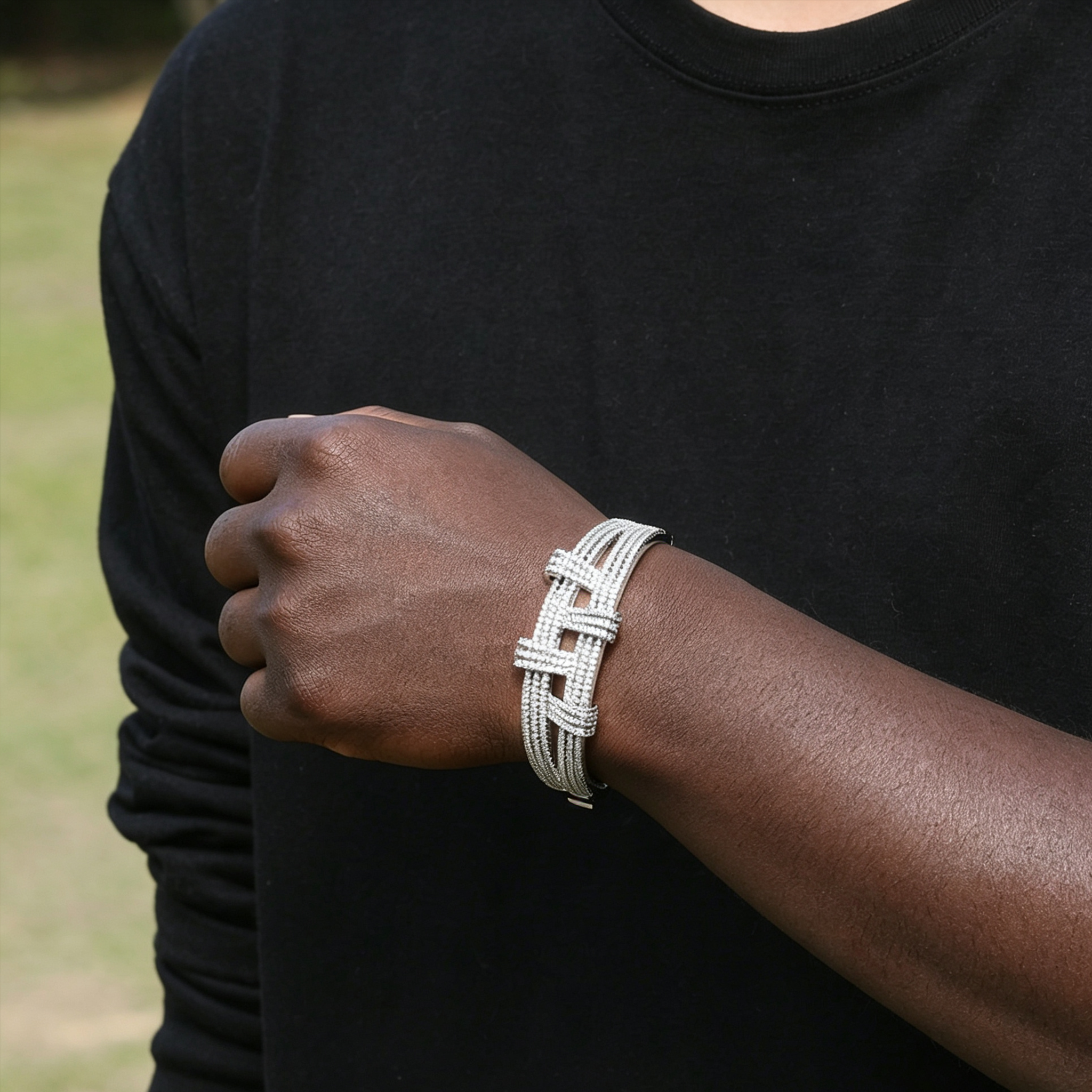 23mm Gold-Tone Hip-Hop Geometric Double Layer Bangle