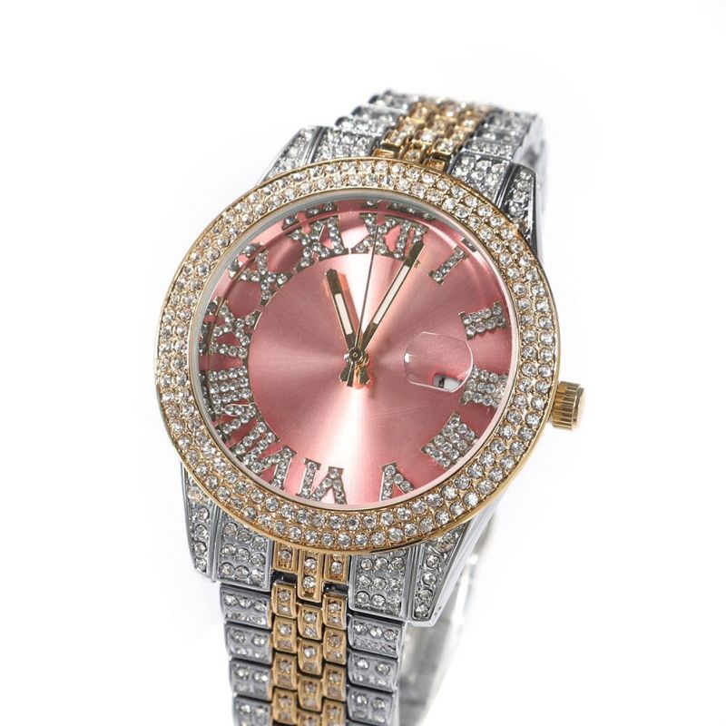 42mm Micro Pave Stones Round Pink Dial Watch