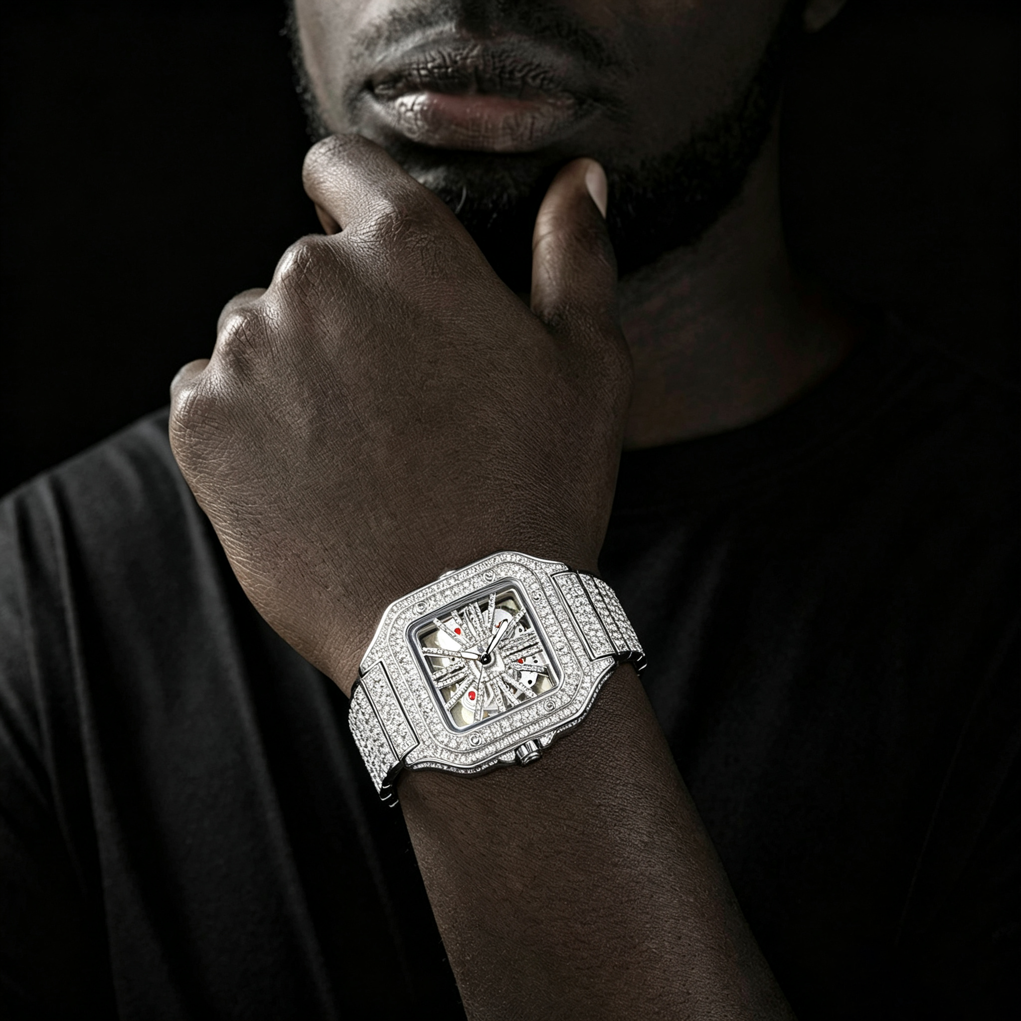 Square Moissanite Watch Openwork Exhibition Case Back