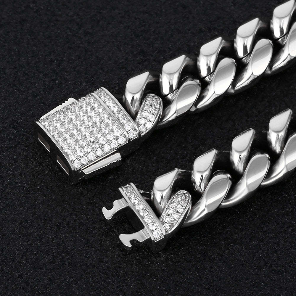12mm Iced Miami Cuban Link Chain and bracelet set White Gold Plated-krkcom