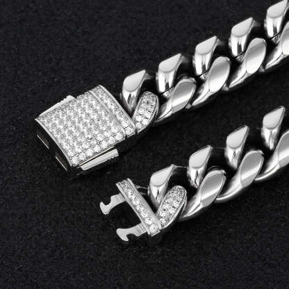 12mm Iced Miami Cuban Link Chain and bracelet set White Gold Plated-krkcom