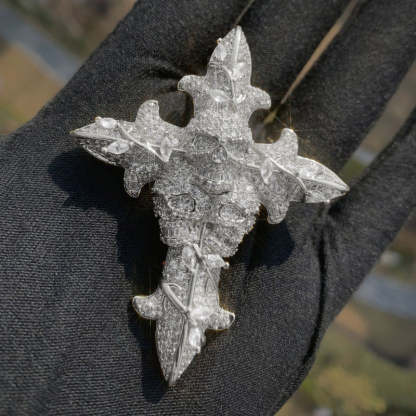 Moissanite Hip Hop Skull Rose Cross Pendant