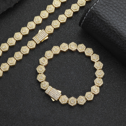 8.5mm Moissanite Geometric Hexagonal Rock Sugar Chain