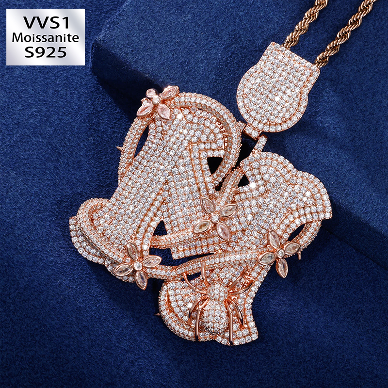S925 Moissanite Iced Blinged Out  Diamond Letter M Pendant