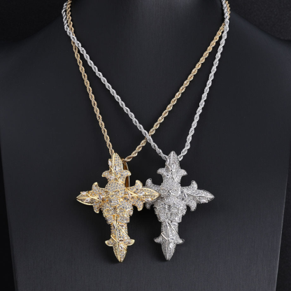 Moissanite Hip Hop Skull Rose Cross Pendant