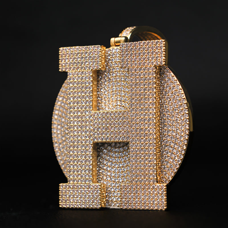 Large Round Disc Moissanite Custom Letter Pendant