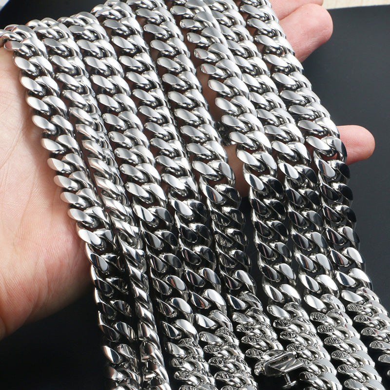 10/12/14/16/18/20/22mm Width Smooth White Gold Large Cuban Chain