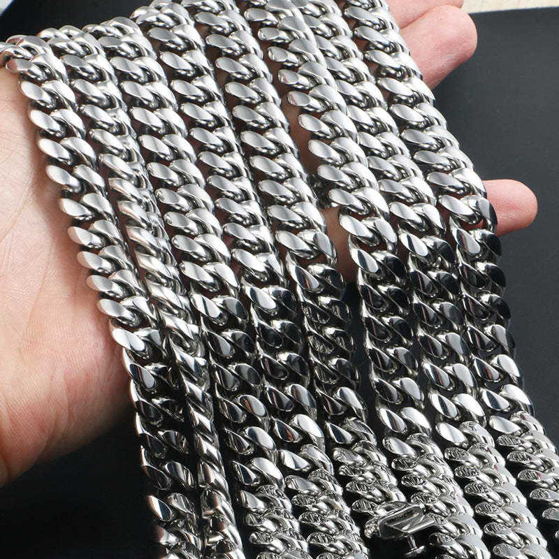 10/12/14/16/18/20/22mm Width Smooth White Gold Large Cuban Chain