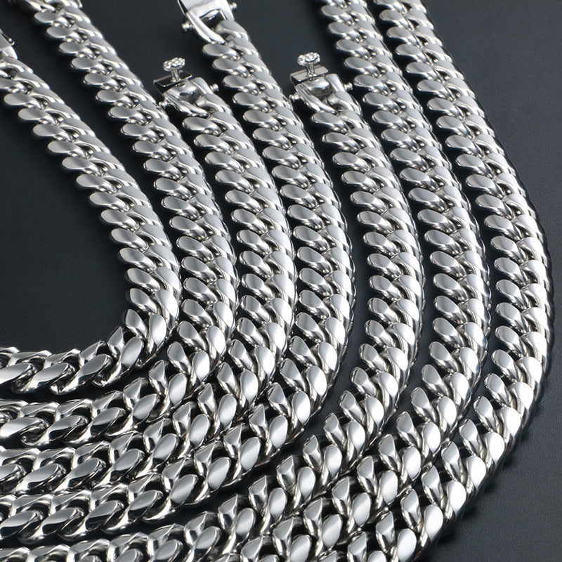 10/12/14/16/18/20/22mm Width Smooth White Gold Large Cuban Chain