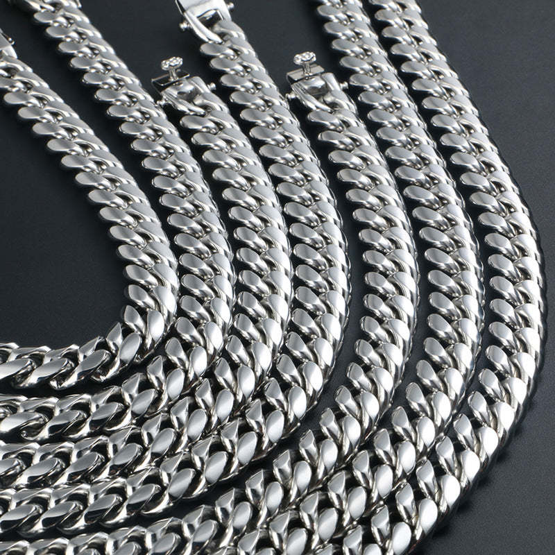 10/12/14/16/18/20/22mm Width Smooth White Gold Large Cuban Chain
