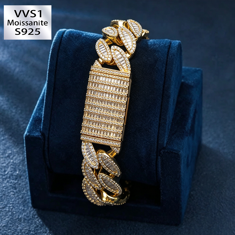 20mm Moissanite Marquise-Shaped Square Diamond Cuban Bracelet