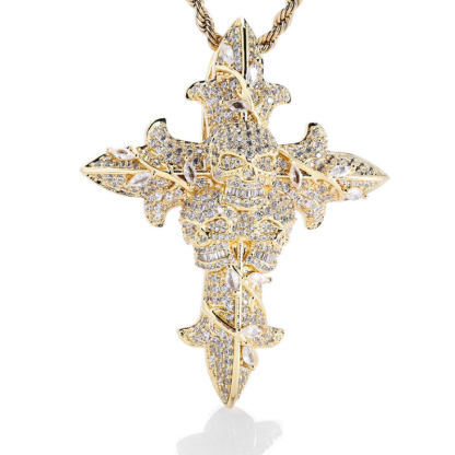 Moissanite Hip Hop Skull Rose Cross Pendant