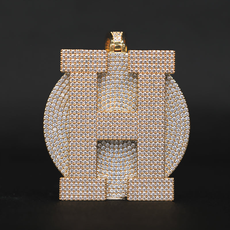 Large Round Disc Moissanite Custom Letter Pendant