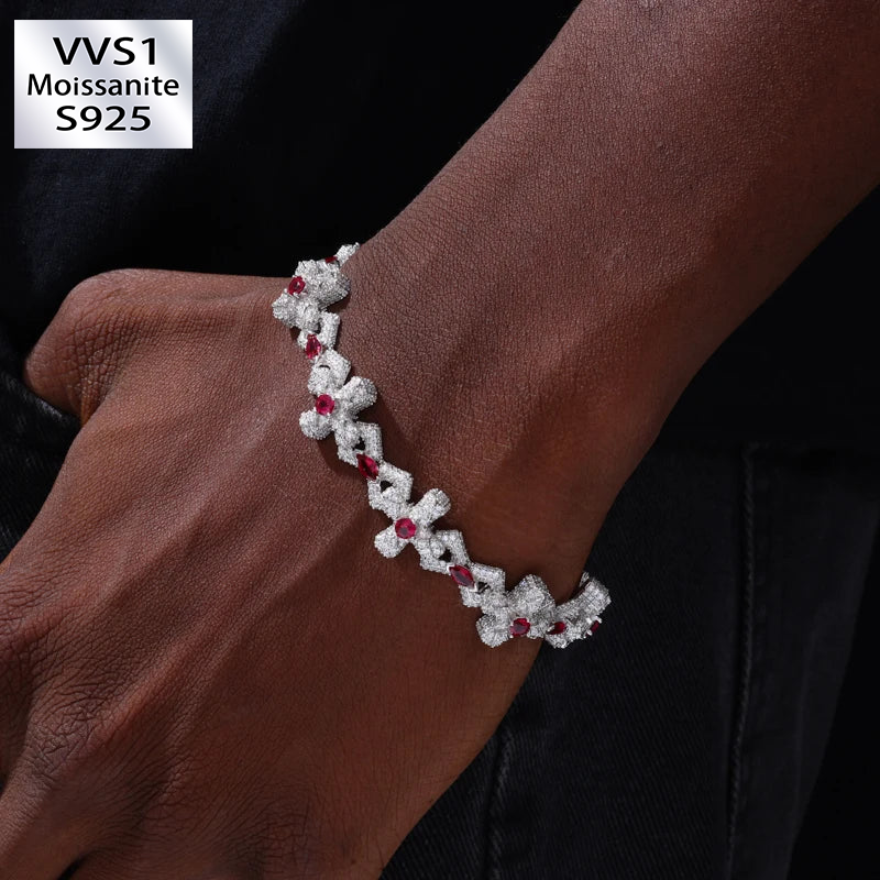 14MM Moissanite gemstone cross bracelet