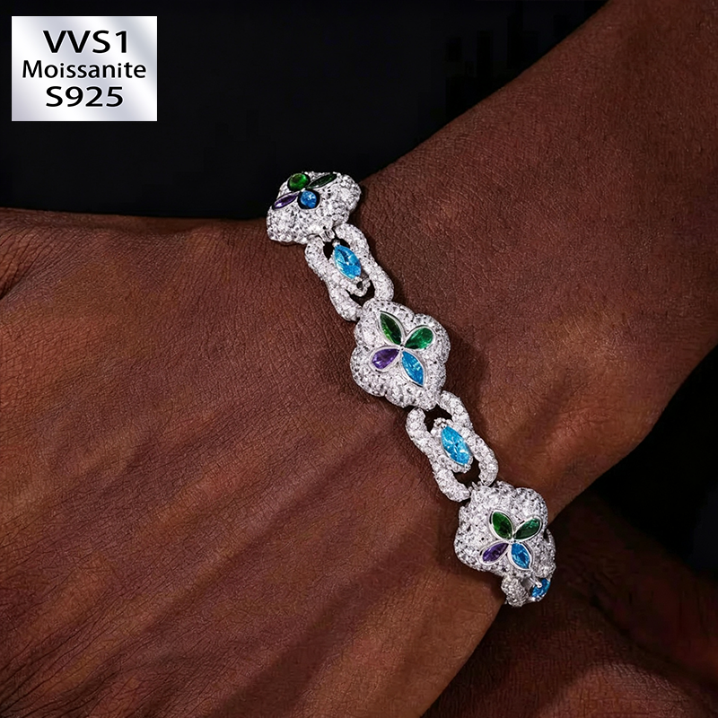 Moissanite Colorful Four-Leaf Clover Bracelet