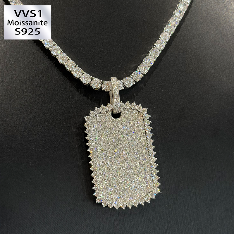 Moissanite Hip-Hop Style Halo Rectangular Pendant
