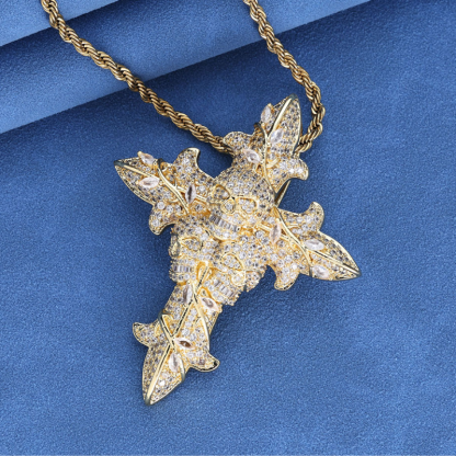 Moissanite Hip Hop Skull Rose Cross Pendant