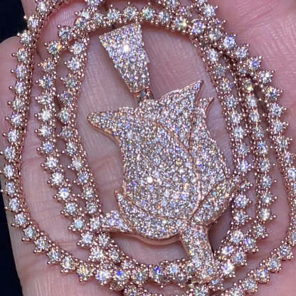 Rose 4mm Three Prong Moissanite Tennis Chain Pendant Set