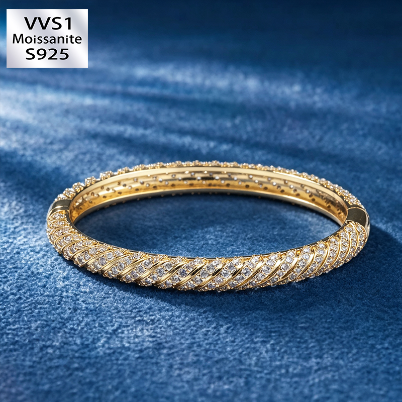 9mm Moissanite Twisted Bangle Diagonal Faceting