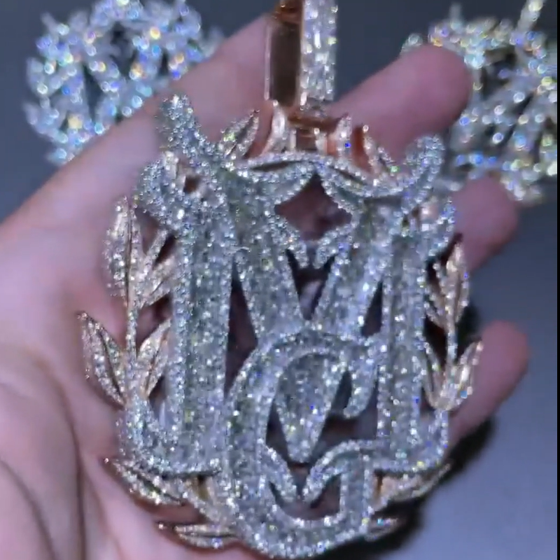 Moissanite Leaves Surround the Letter MG Pendant