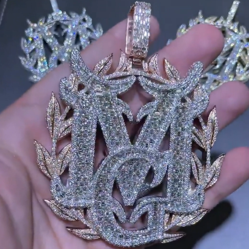 Moissanite Leaves Surround the Letter MG Pendant