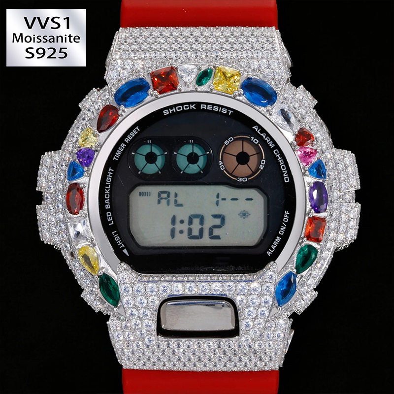 S925 Moissanite Multi Color Gemstone Watch Case for DW6900 SERIES