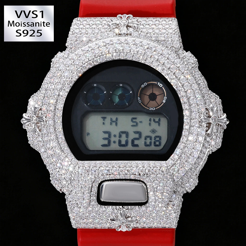 S925 Moissanite Chrome Cross Watch Case - DW6900 SERIES