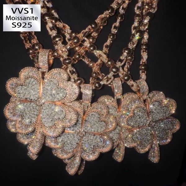 S925 Silver Moissanite Two-tone Four-leaf Clover endant