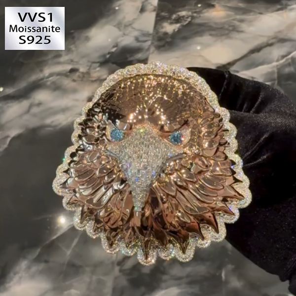 S925 Moissanite 3D Eagle Pendant
