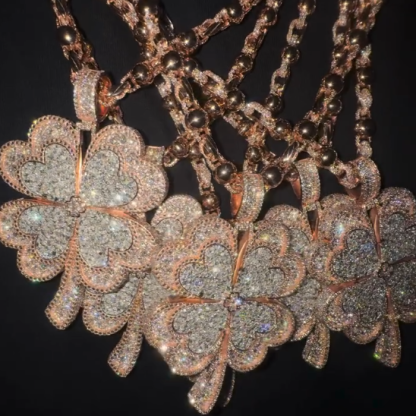 S925 Silver Moissanite Two-tone Four-leaf Clover endant