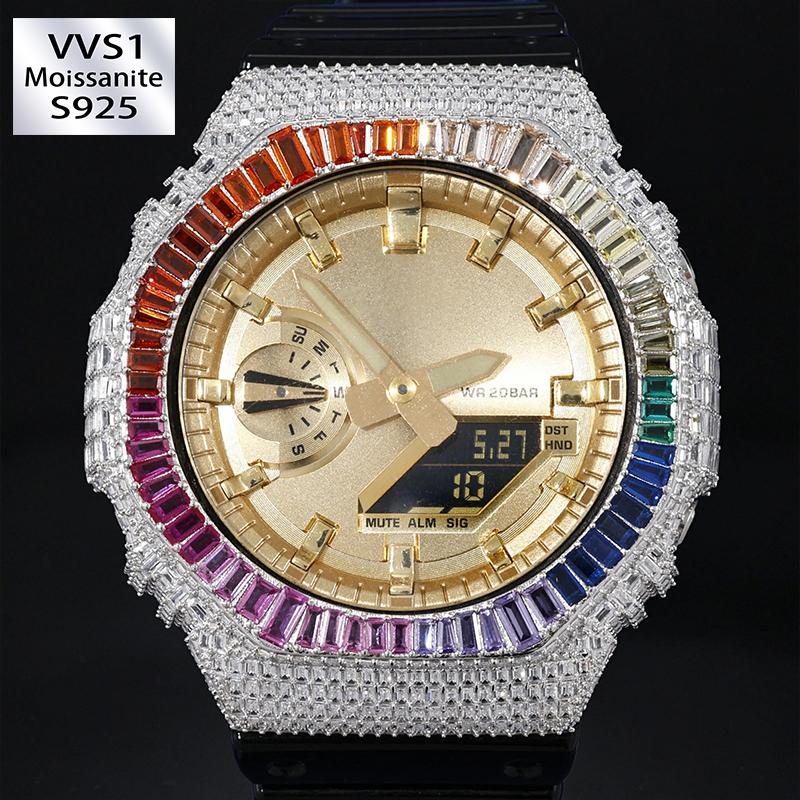Colorful Baguette Moissanite Bust Down Bezel for GA2100