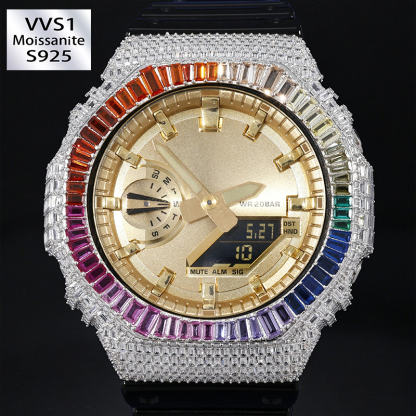 Colorful Baguette Moissanite Bust Down Bezel for GA2100