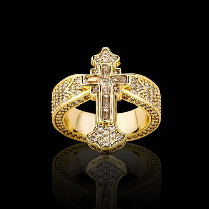 Moissanite Fully Iced Baguette Cut Cross Ring