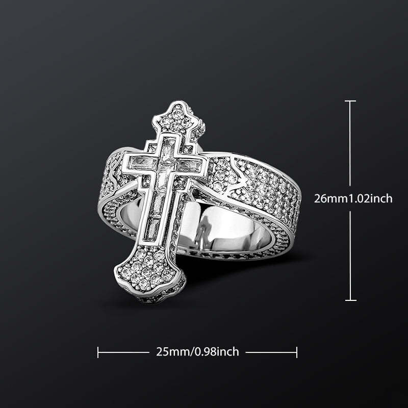 Moissanite Fully Iced Baguette Cut Cross Ring