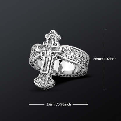 Moissanite Fully Iced Baguette Cut Cross Ring