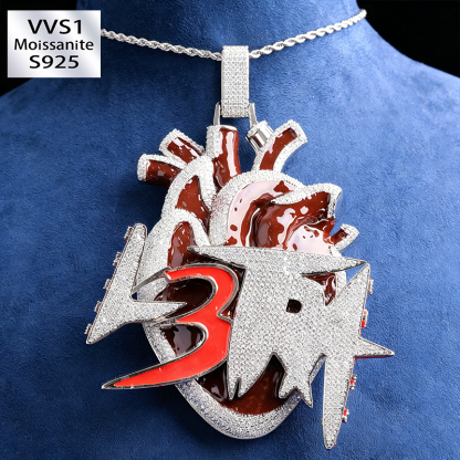 S925 Moissanite Blood-Red Heart Pendant