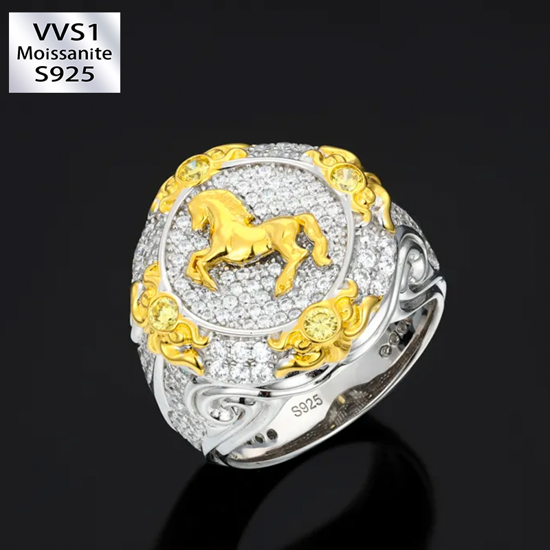 Moissanite hip-hop horse ring