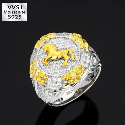 Moissanite hip-hop horse ring