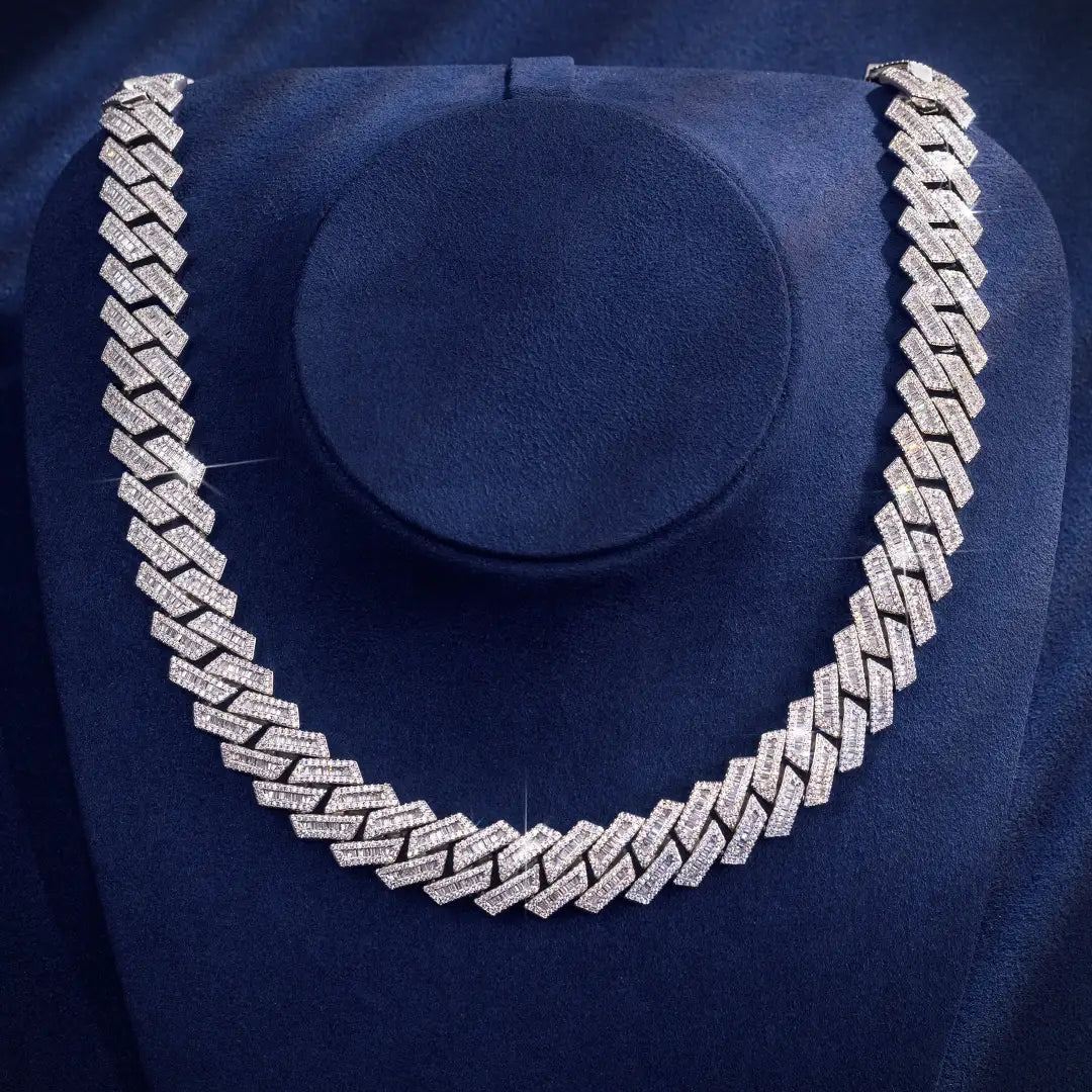 19mm Miami Moissanite Diamond Baguette Chain In White Gold