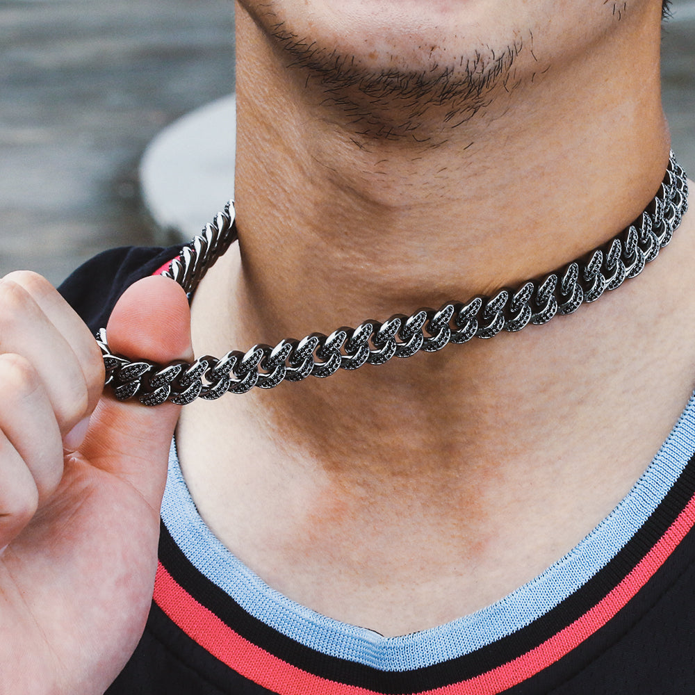 12mm Black Iced Cuban Link Chain-krkcom