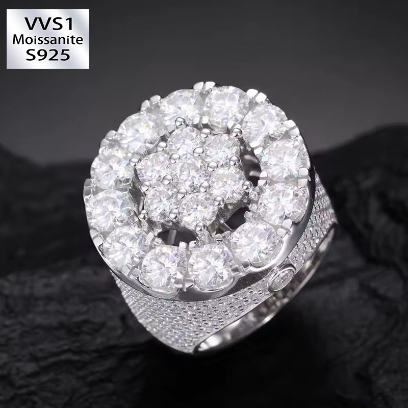 Iced Out Flower Big Stone Moissanite Hip-Hop Ring