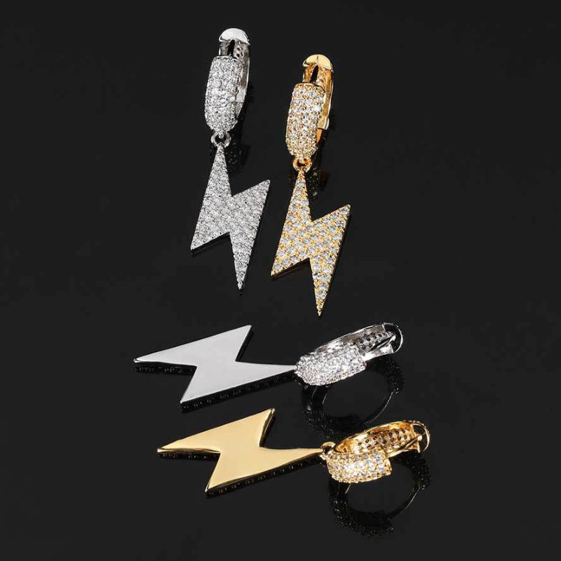 Moissanite Hip Hop Lightning Design Hoop Earrings