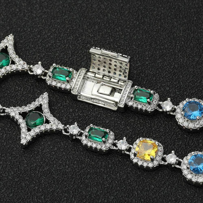 10mm Moissanite Hip Hop Colored Gemstone Chain