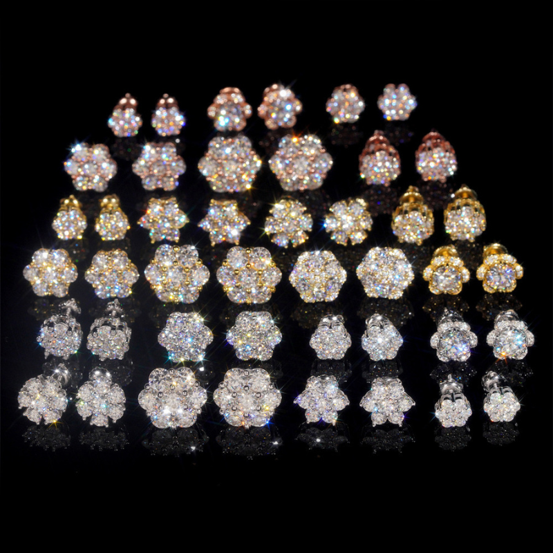 8mm/9mm/10mm/10.8mm/11mm/12mm/13.5mm/15mm Moissanite Hip Hop Flowers Stud Earrings