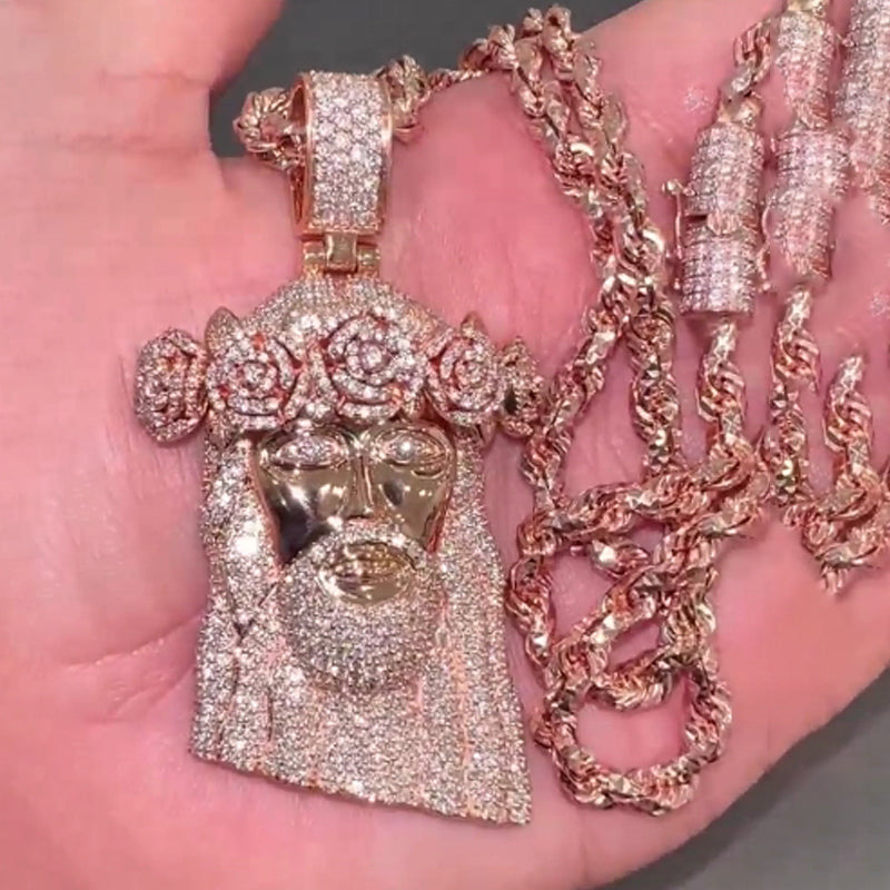 Moissanite Rose Headdress Jesus Pendant