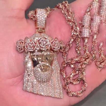 Moissanite Rose Headdress Jesus Pendant